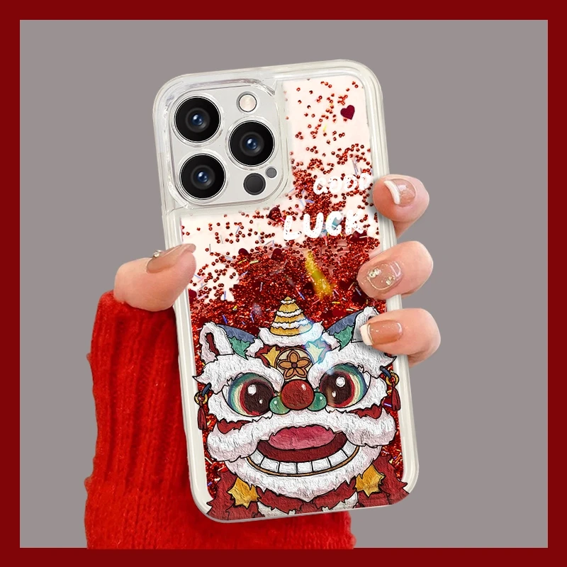 蛇年醒狮适用苹果vivo华为oppo小米iPhone16流沙壳全包手机壳