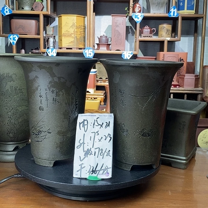 紫砂花盆天青泥两只微瑕大漏价