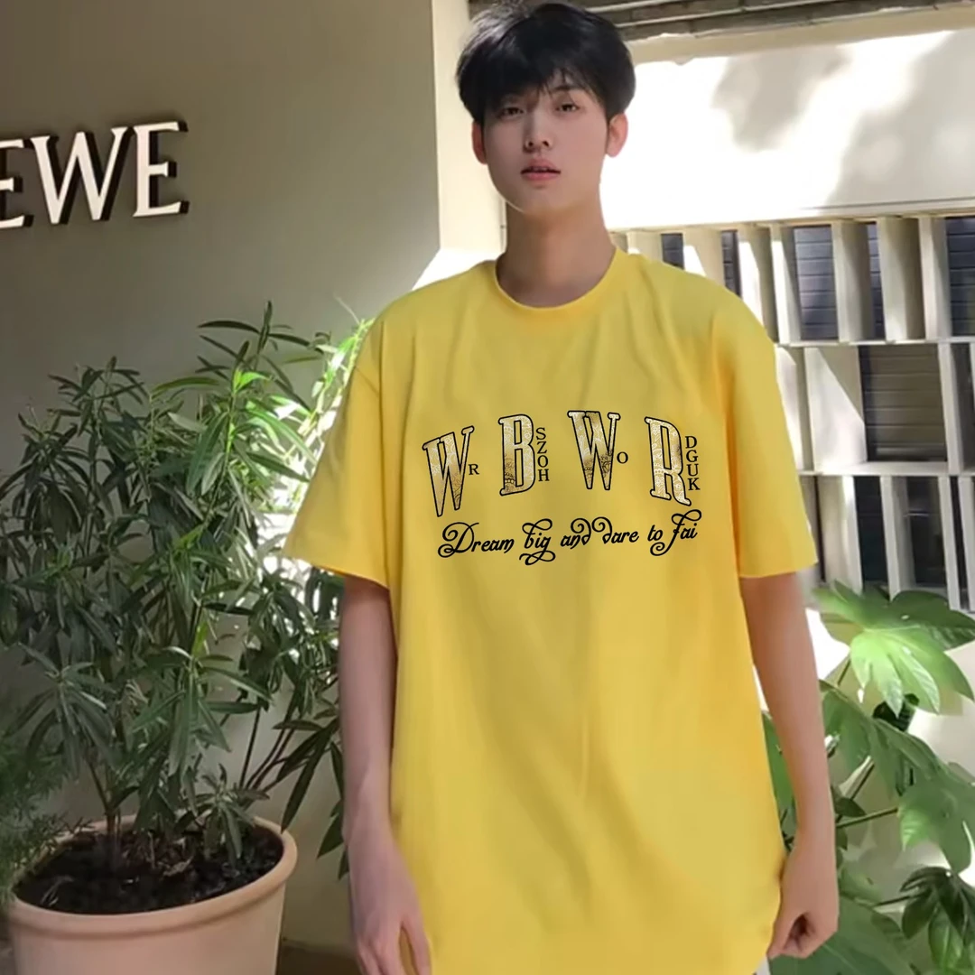 100%纯棉美式设计感字母印花短袖T恤男女夏季百搭休闲情侣款上衣