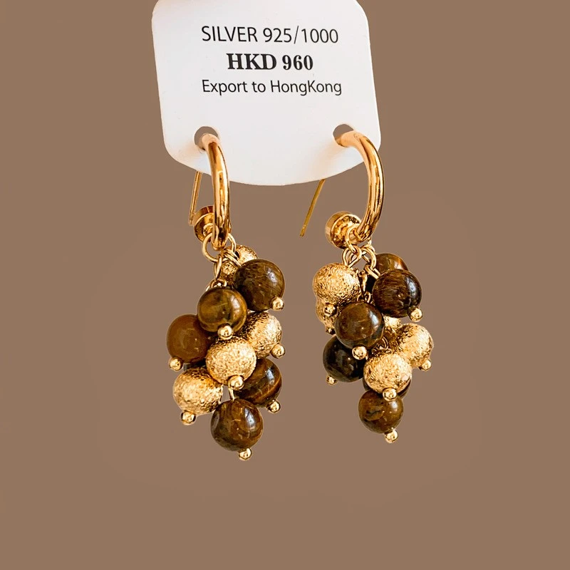 铜合金耳饰 美拉德虎眼石秋冬耳环女轻奢高级感气质耳钉小众耳饰