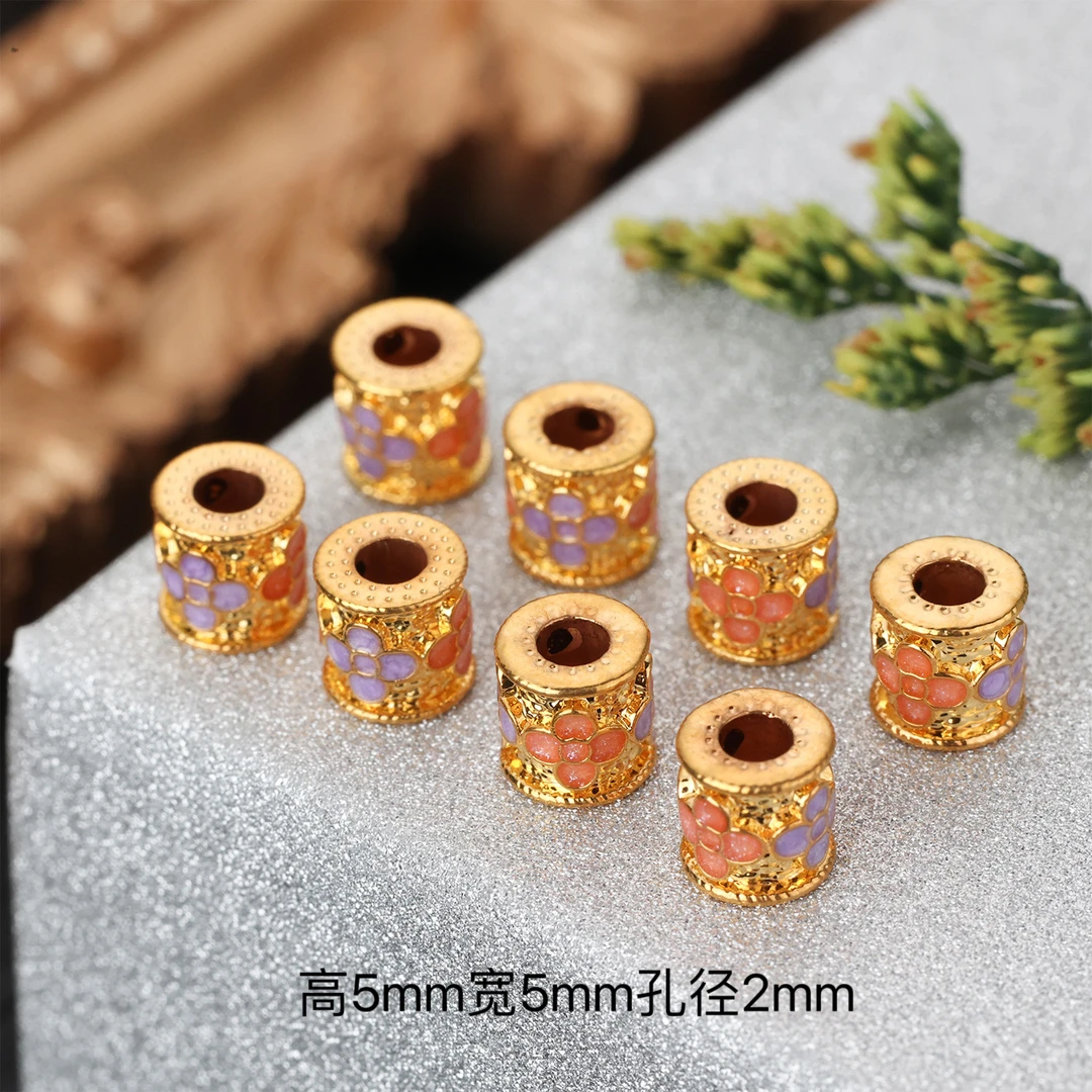 【来福工厂】18k金烧蓝粉紫色四叶草花花桶珠隔珠腰珠路路通配饰