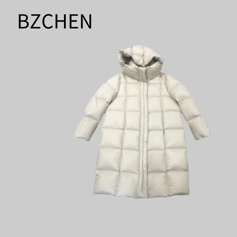 BZCHEN 纯色长款立领宽松鸭绒外套中长款运动女士宽松