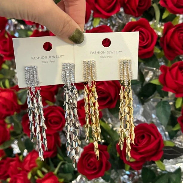 铜合金锆石耳饰 韩系风格时尚仙女气质流苏锆石耳环耳饰耳钉女