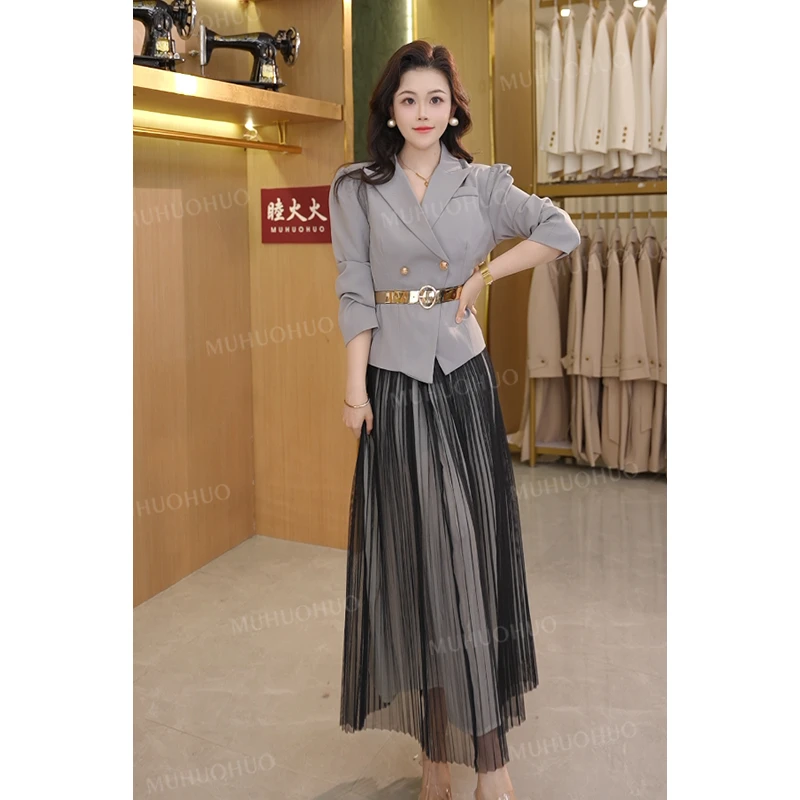 2025气质女生时尚显瘦长袖高腰洋气法式收腰套装