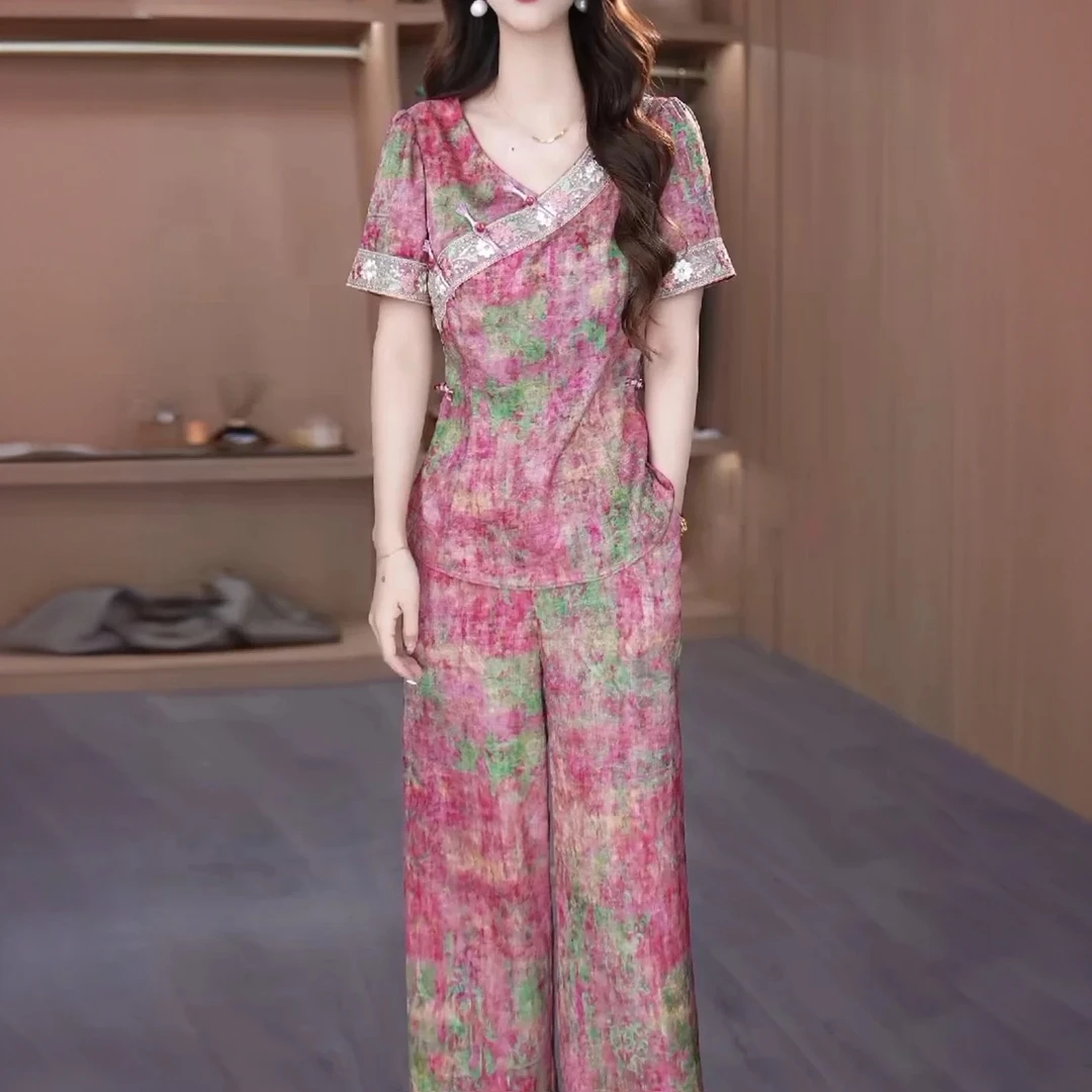 【上衣+裤子】2025夏季新款修身显瘦气质优雅精致女人味两件套裤女