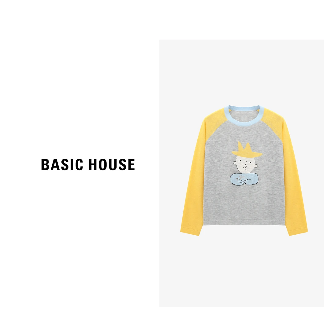 Basic House/百家好时尚撞色百搭圆领套头长袖针织衫-B0625B54212