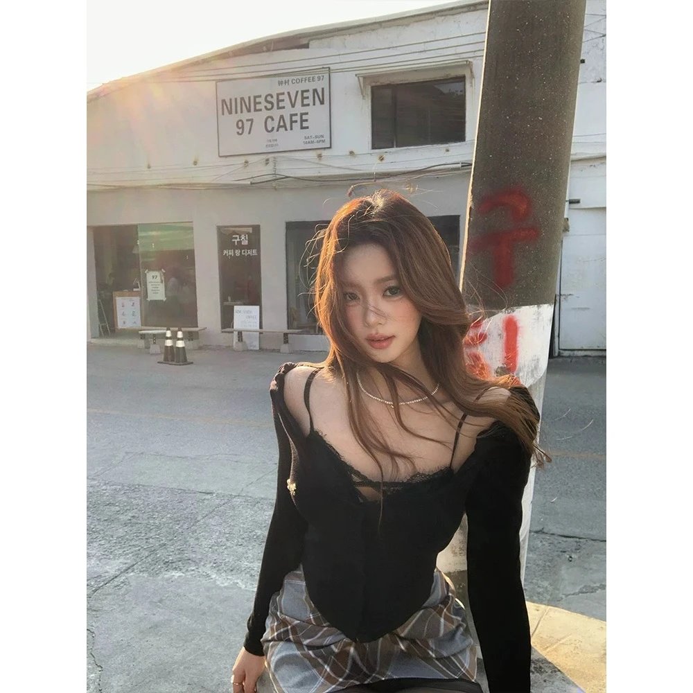 【chuu同款】两只水仙爱豆角色卡双色荡领针织开衫收腰显瘦百搭上衣