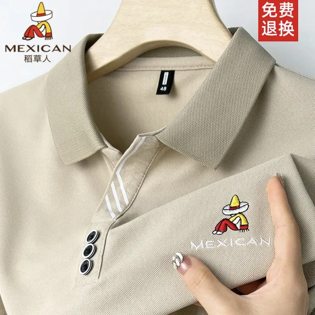 Mexican/稻草人·刺绣POLO衫男士短袖夏季爸爸T恤宽松百搭上衣透气