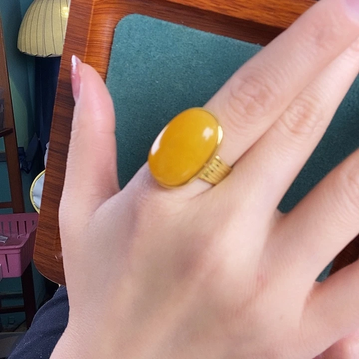 蜜蜡银S925镶嵌戒指戒指