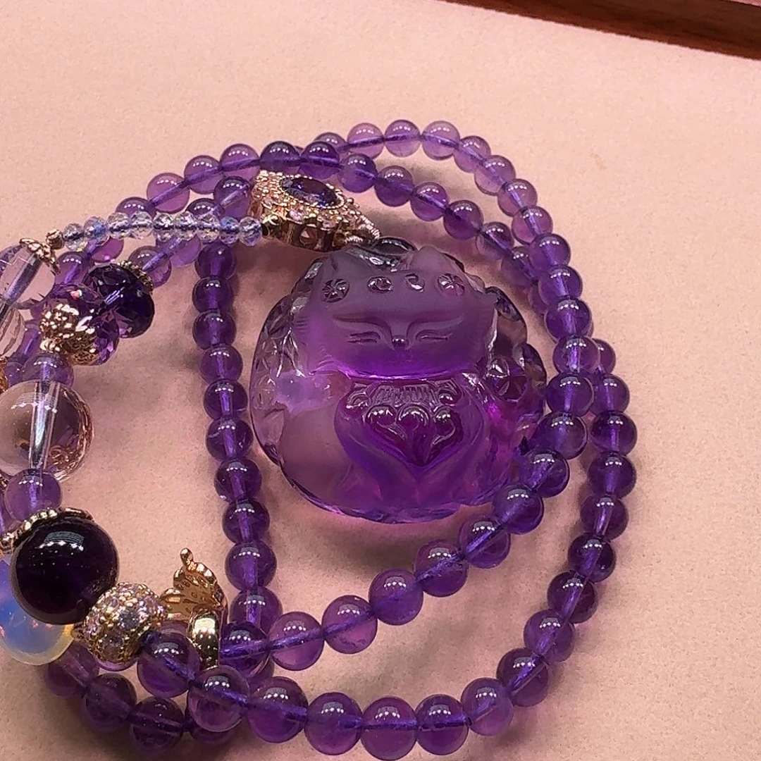 水晶颈饰未镶嵌天然水晶狐狐吊坠