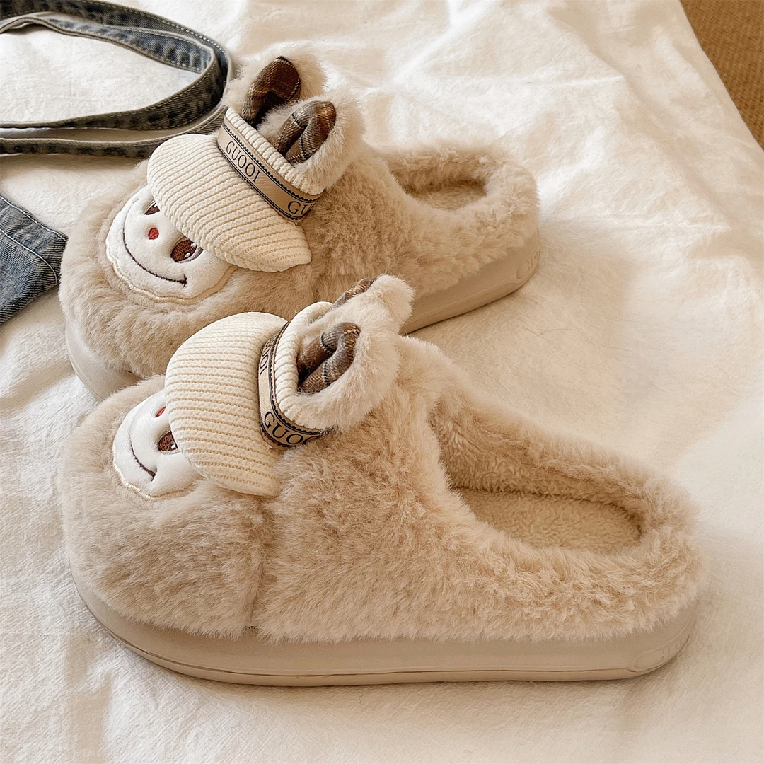 棉拖鞋女款冬季可爱帽子兔子室内居家防滑厚底保暖加绒毛毛月子鞋