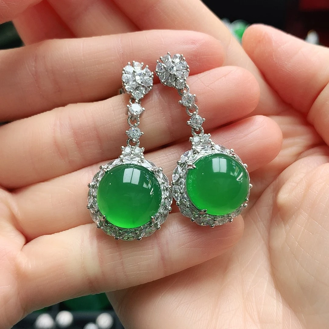 玛瑙/玉髓耳钉银S925镶嵌