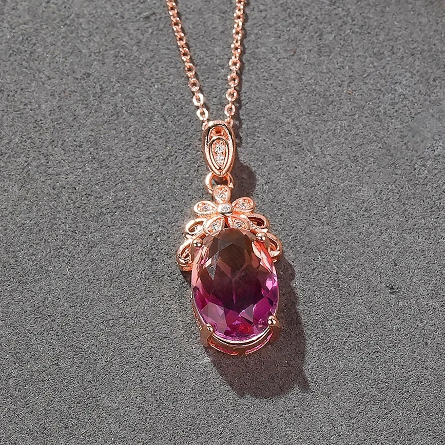 铜合金项链 精致时尚项链气质镶嵌珠宝吊坠彩色链子轻奢紫色7034