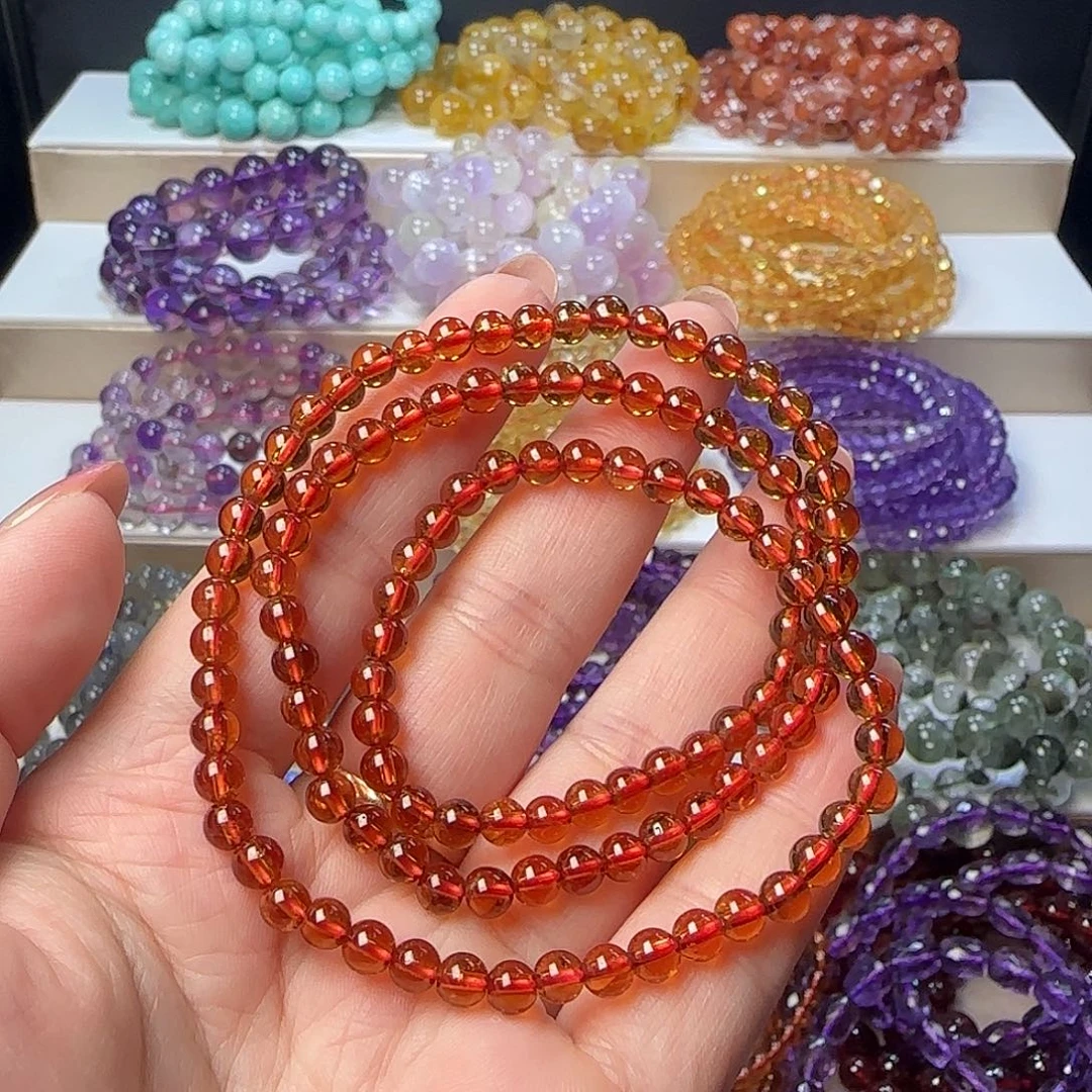 手链石榴石未镶嵌石榴石三圈手串22.7