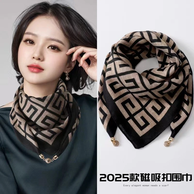 2025新款保暖方巾磁吸扣三角丝巾棉围巾女春秋冬洋气围脖气质百搭