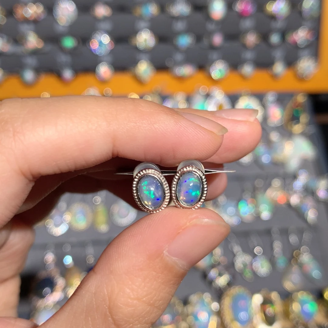 银S925镶嵌欧泊欧泊耳饰y