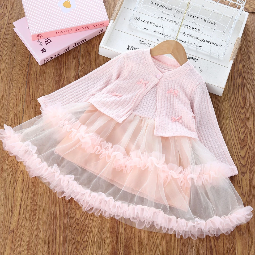 2025新款女童春秋季连衣裙套装长袖公主针织洋气可爱韩版女宝裙子