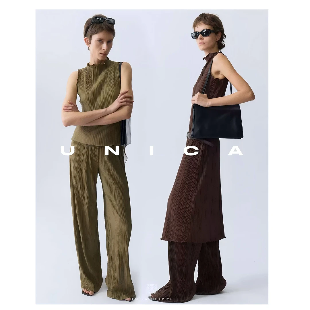 UNICAUNICA/懒人装_韩国进口百褶背心衬衫半裙套装女通勤显瘦