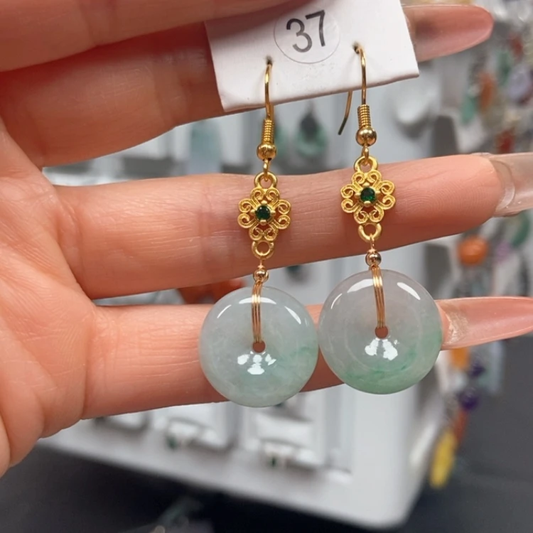 【闪购商品】翡翠耳饰银S925镀金镶嵌