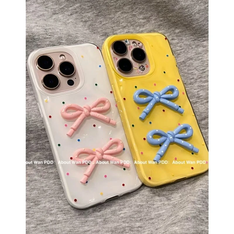 日韩波点蝴蝶结适用iPhone15苹果16手机壳14prom
