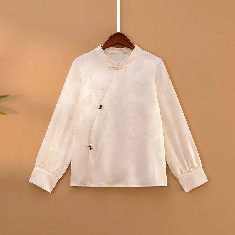 【羽菡】春季2025新款上衣小衫女装新中式国风立领提花气质长袖衬衫