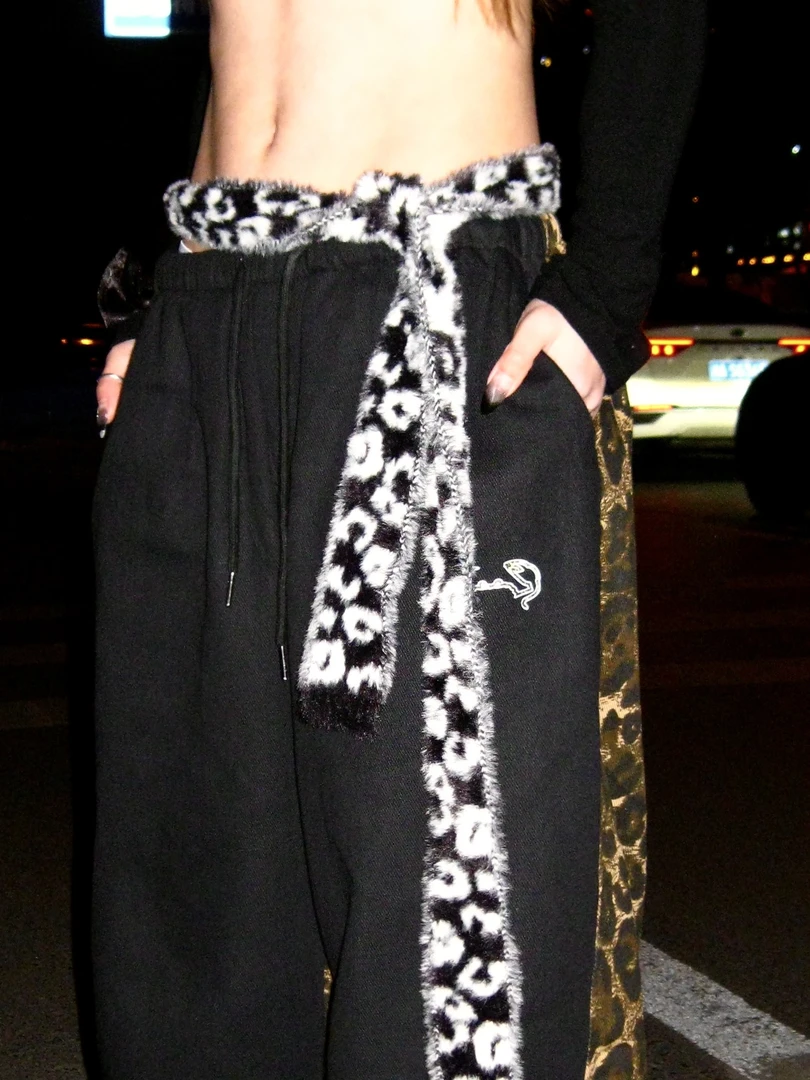 HXIEN豹纹黑白毛毛腰带保暖围脖装饰爵士屁帘配饰多用搭配