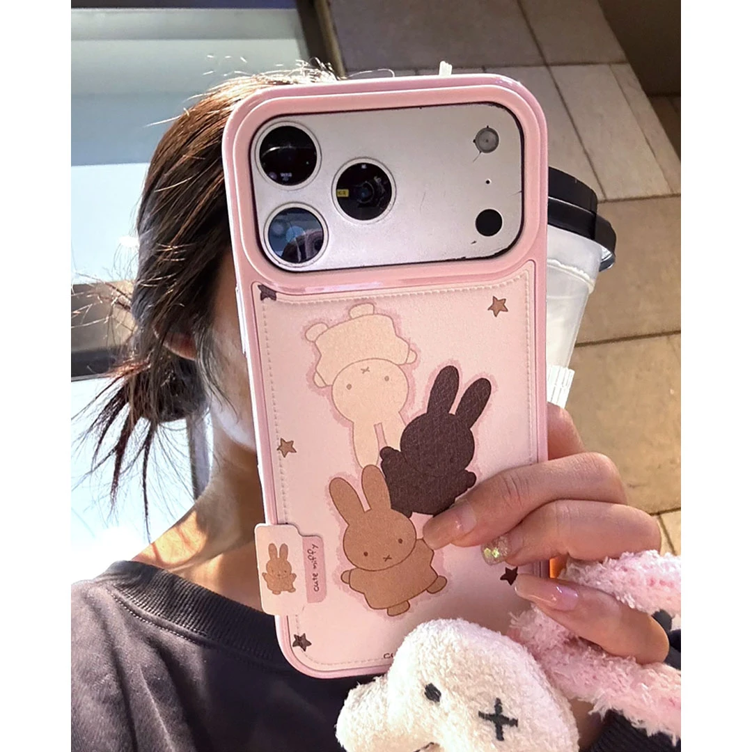 雅天立粉色饼干米菲兔适用iPhone16promax苹果17鼓包手机壳15挂绳