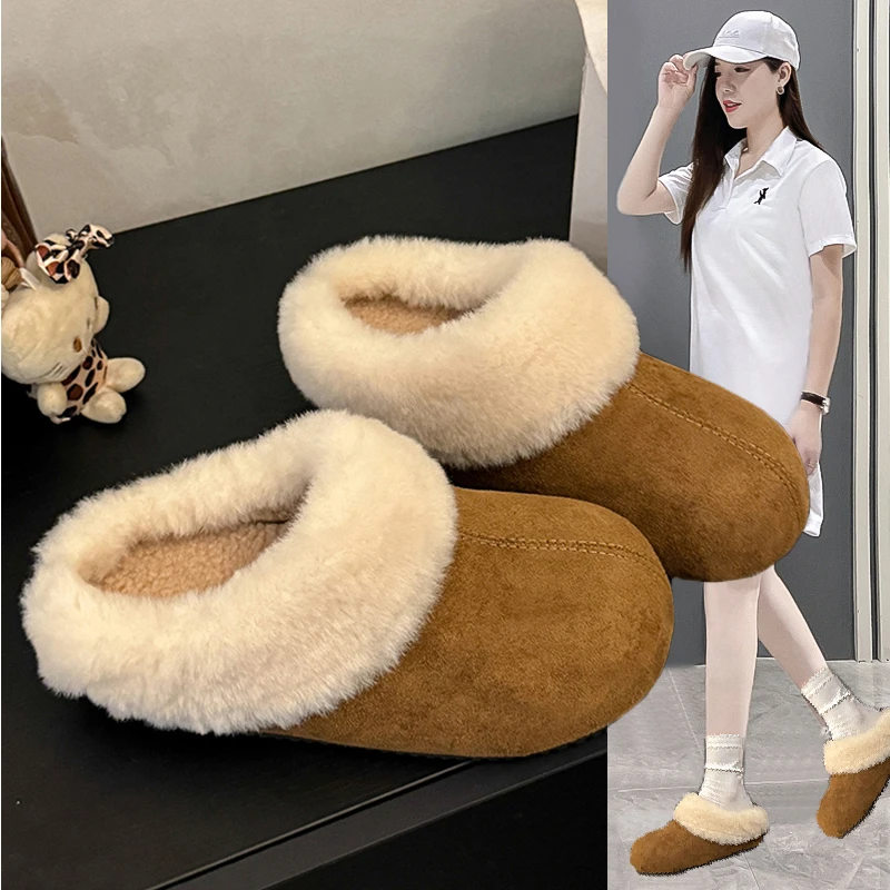 复古勃肯鞋女秋冬新款外穿加绒毛毛拖鞋时尚休闲韩版一脚蹬包头拖