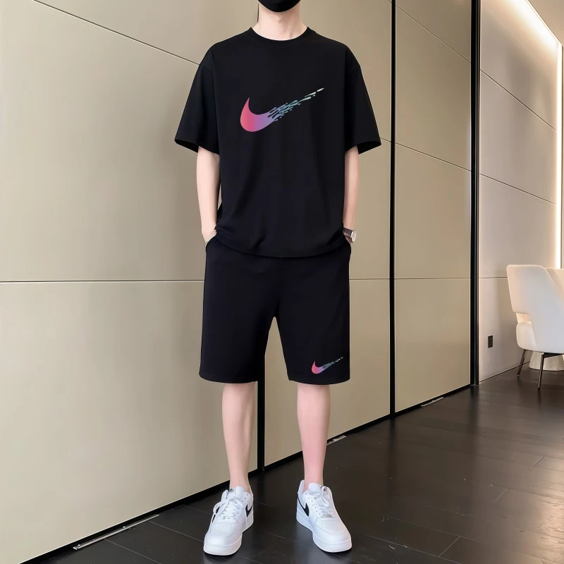 【两件套】夏季短裤短袖常规款休闲运动套装跑步休闲极简风