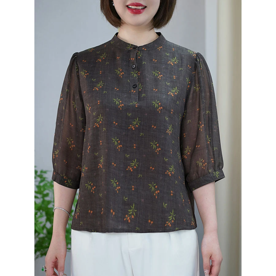 显瘦洋气质衬衣百搭休闲宽松T恤上衣胖妹妹大码女装妈妈遮肚衣服