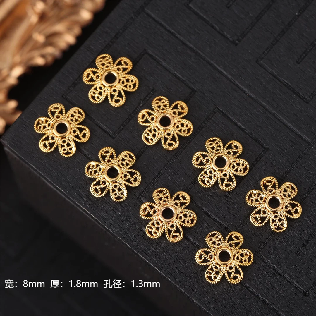 加大版18k金8mm莲花花托DIY珠串文玩配饰配件