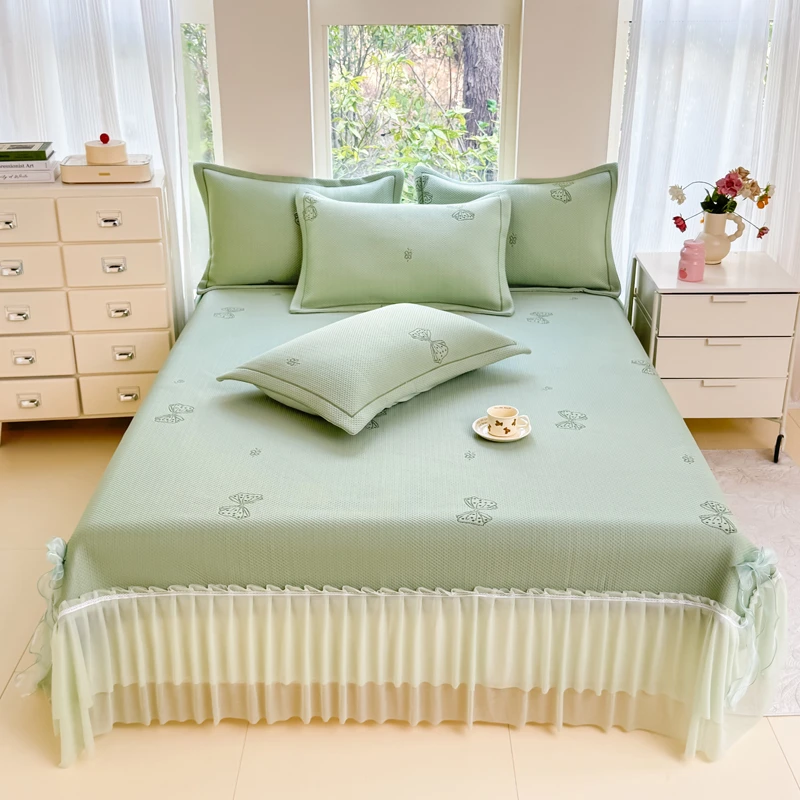 蝴蝶结纯凉感高分子床裙款凉豆豆席三件套