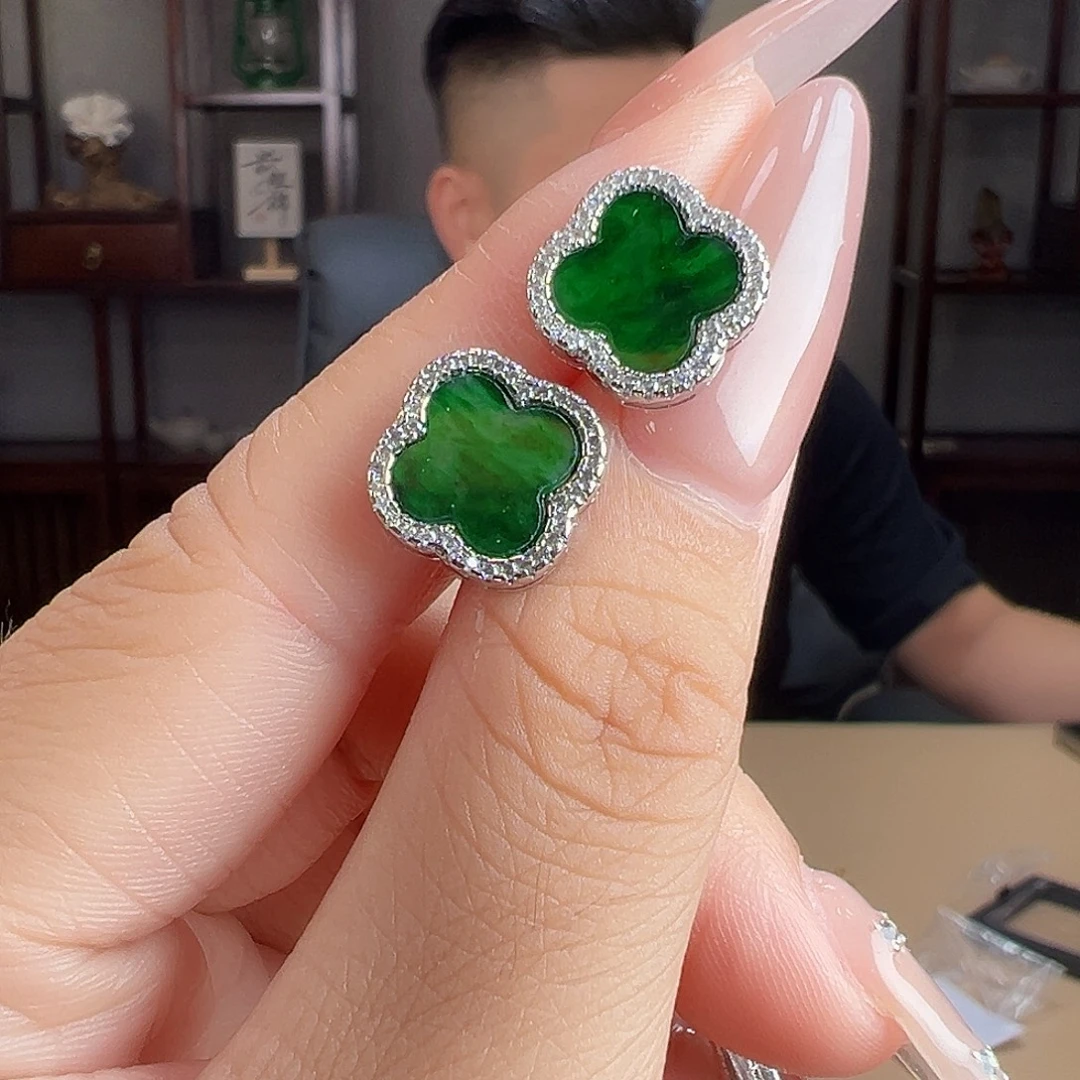 翡翠银S925镶嵌耳饰耳环53