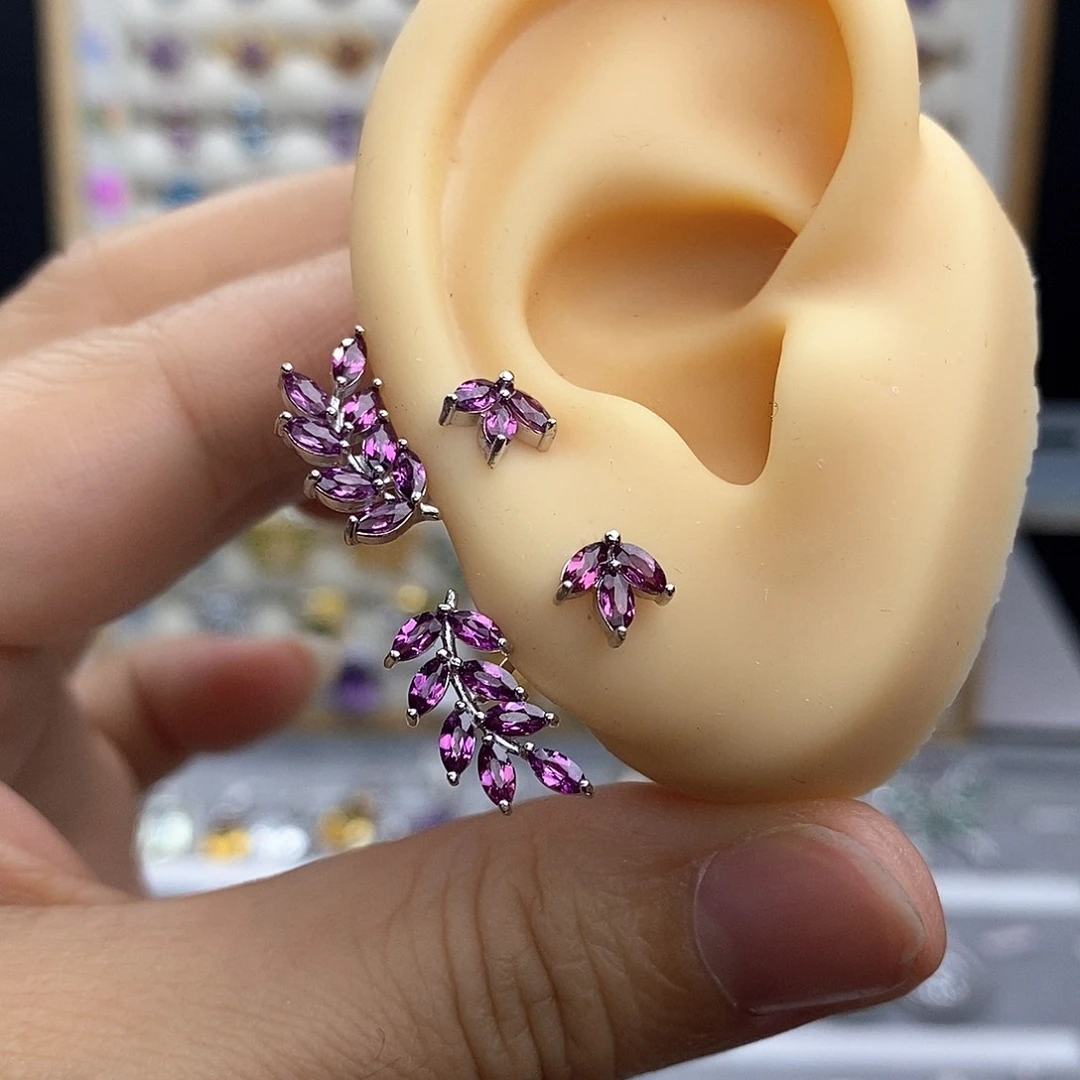 银S925镶嵌耳饰石榴石（紫牙乌）不含证书