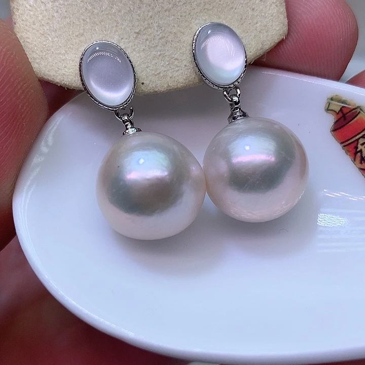 银S925镶嵌耳饰淡水珍珠么*哒