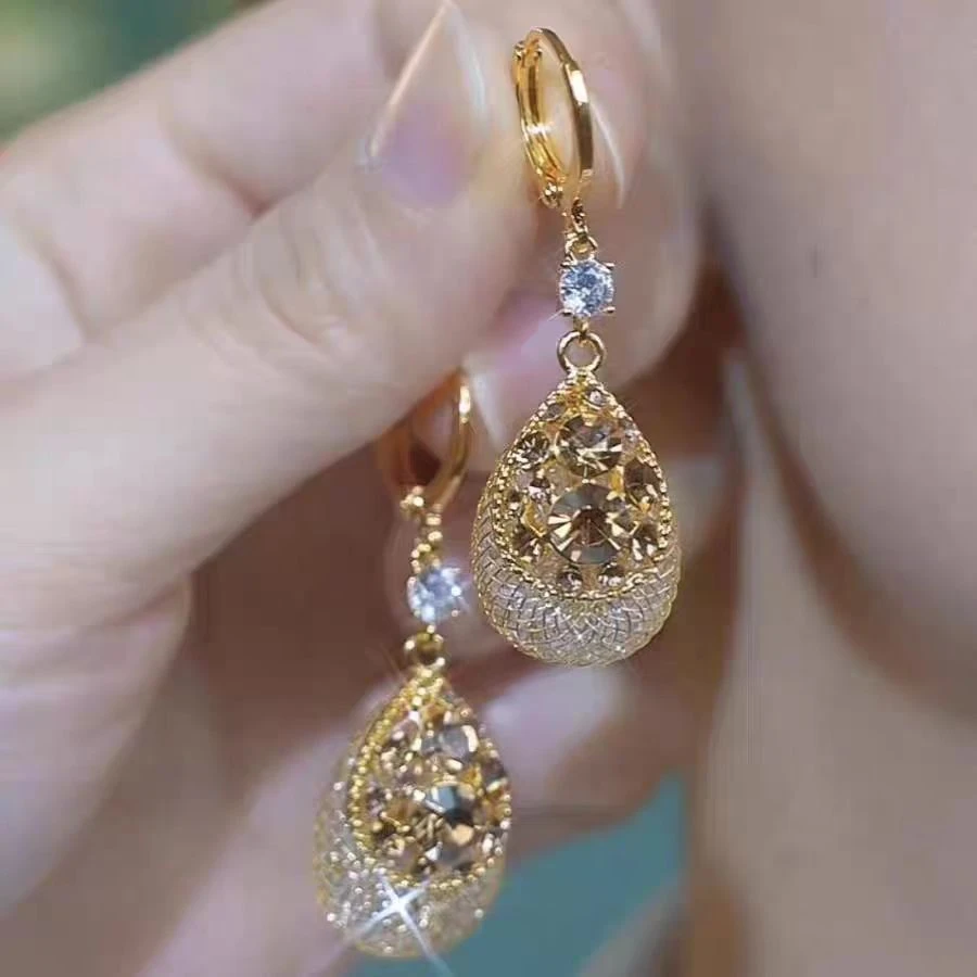 铜合金耳饰 金色浅金欧美风几何图案日韩耳环时尚复古素款N3849