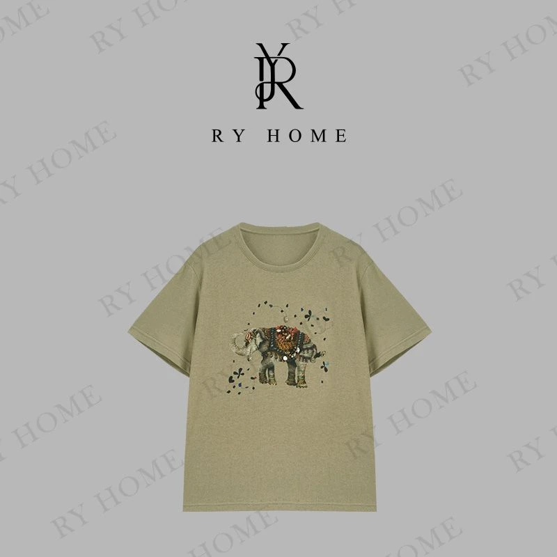 【容雨RYHOME】宽松百搭珠片印花大象短袖T恤252T2118
