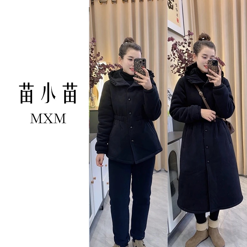 苗小苗连帽新款睡衣女气质冬季三层加厚加绒可外穿家居服长款裙袍