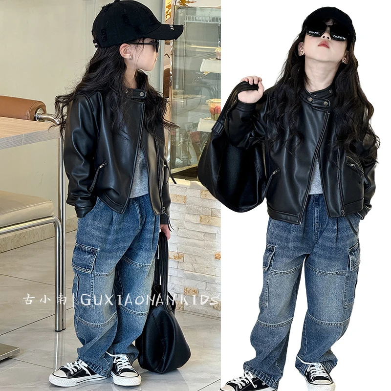 韩国韩版儿童PU皮夹克中大童短款外套春秋季节必备潮丽款