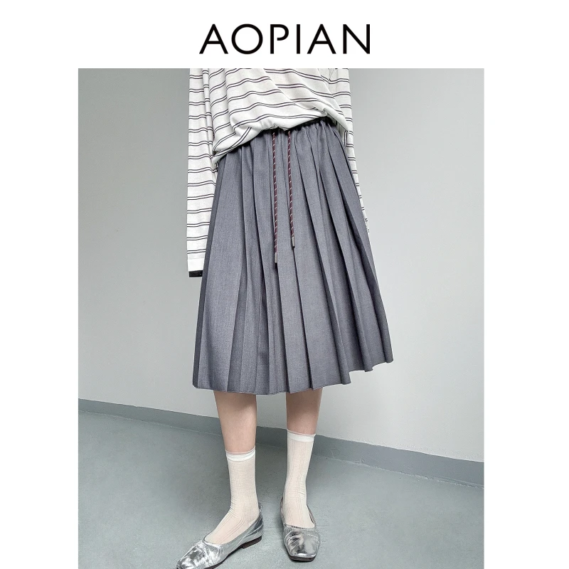 AOPIAN中性风运动感 低腰压褶彩色抽绳伞裙半身裙