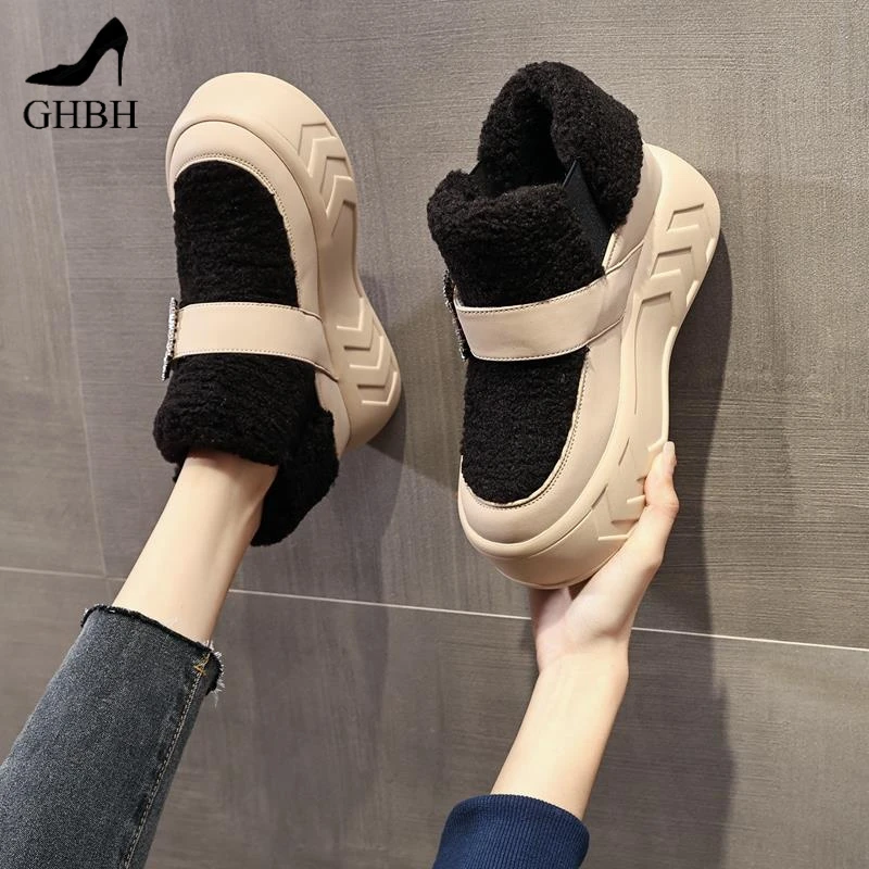 2025冬季新款松糕厚底内增高雪地靴女百搭保暖毛毛鞋加绒棉鞋短靴