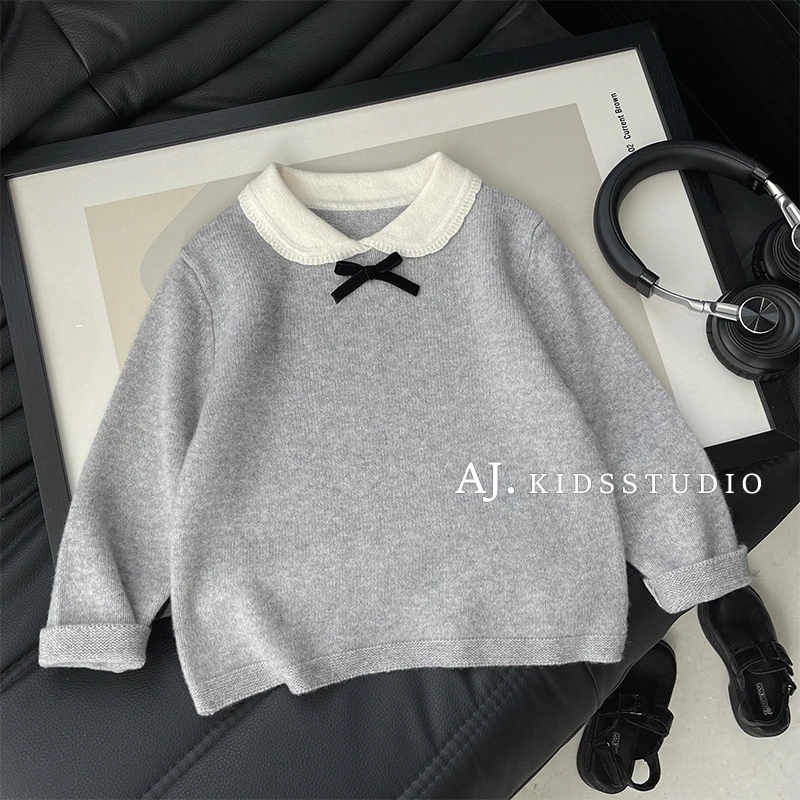 【阿湫】春秋装女童韩版时尚气质休闲百搭套头针织毛衣MPG7073