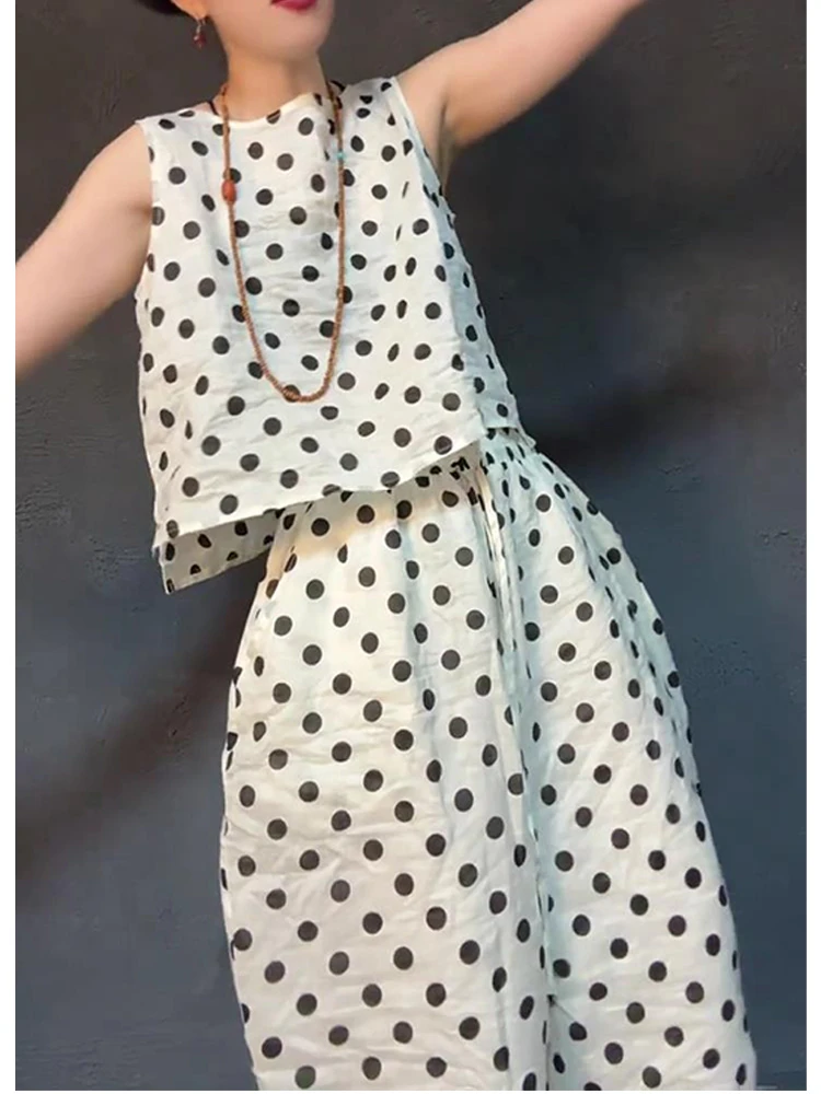 巨好看的夏日套装女2025新款一整套老钱风波点百搭背心裤子两件套