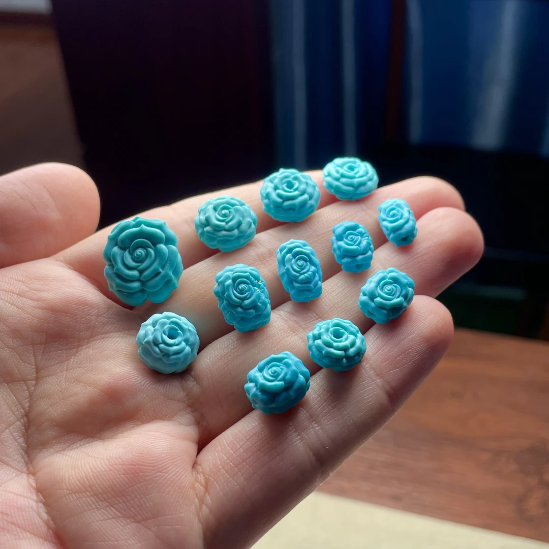 新品绿松石花花配饰配珠吊坠背云