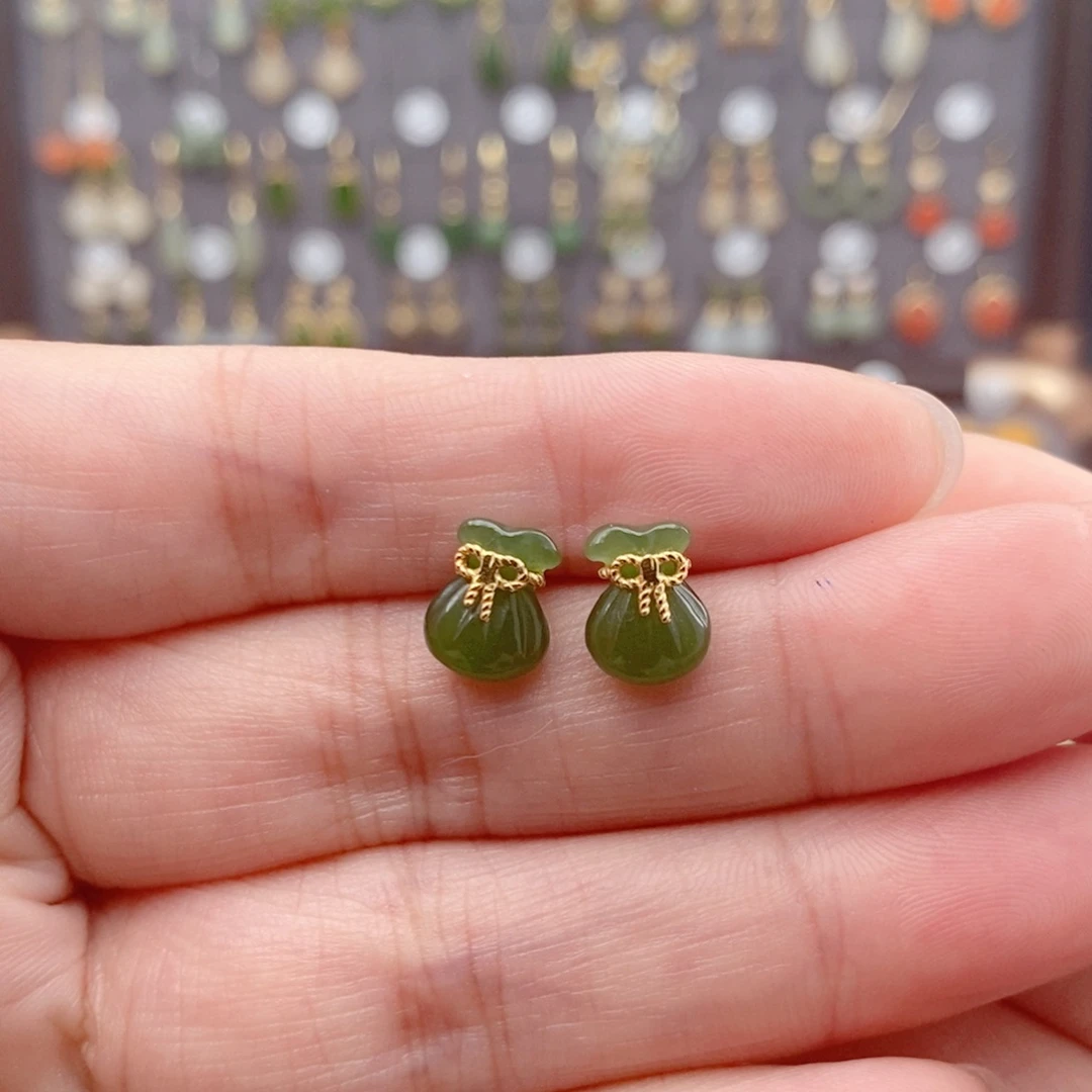 银S925镶嵌和田玉耳饰