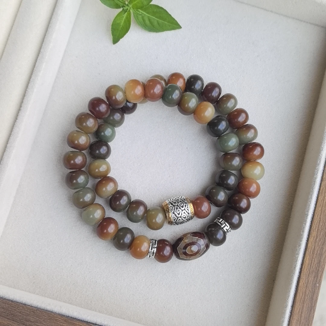 古风敦煌菩提根手串绕指柔文玩菩提子双圈盘玩手持8*10mm