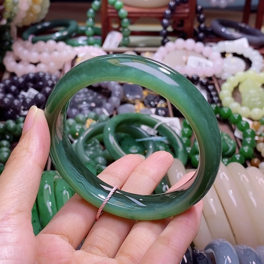 和田玉未镶嵌颈饰幸*58.4精品收藏碧玉猫眼手镯