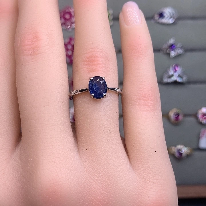 蓝宝石戒指银S925镶嵌
