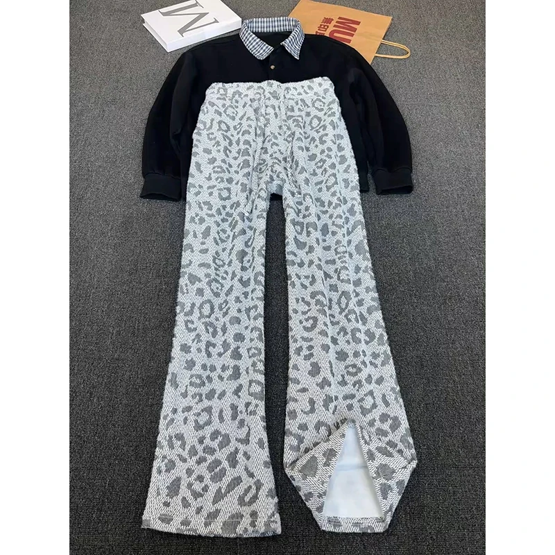 美式复古蟒纹针织卫裤男款秋冬季宽松慵懒风裤子垂感直筒休闲长裤