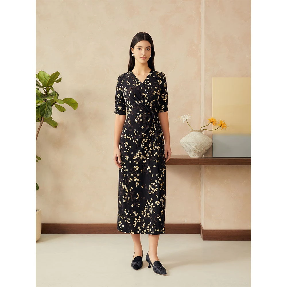 YINER法式复古碎花显瘦黑色连衣裙优雅气质长裙夏季新8C65205186